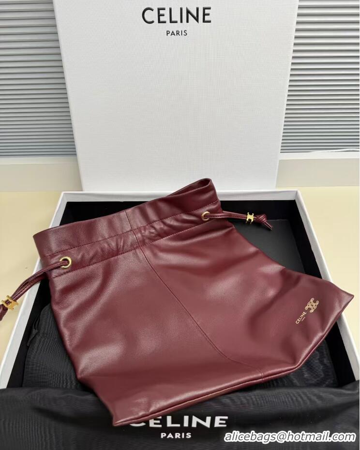 Top Grade Celine Small Crystal Pouch Crossbody Bag In Lambskin 123662 Burgundy/Gold