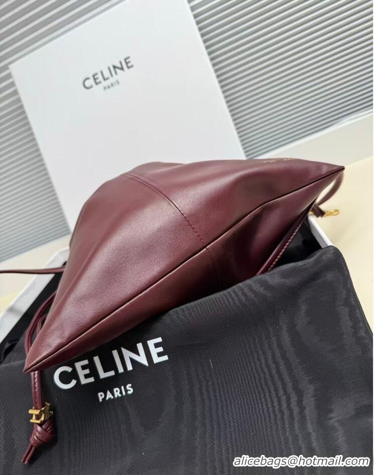 Top Grade Celine Small Crystal Pouch Crossbody Bag In Lambskin 123662 Burgundy/Gold