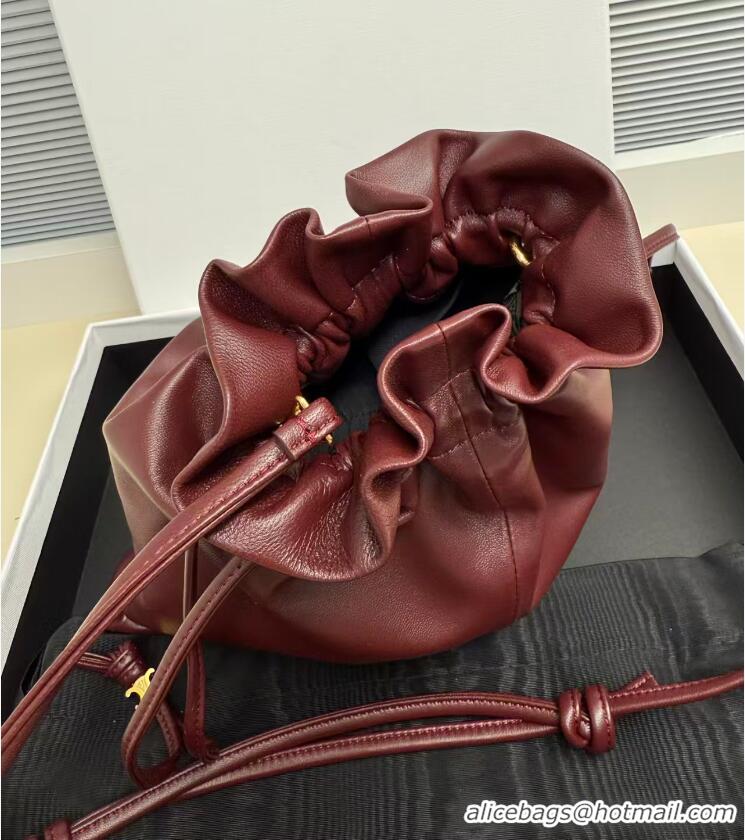 Top Grade Celine Small Crystal Pouch Crossbody Bag In Lambskin 123662 Burgundy/Gold