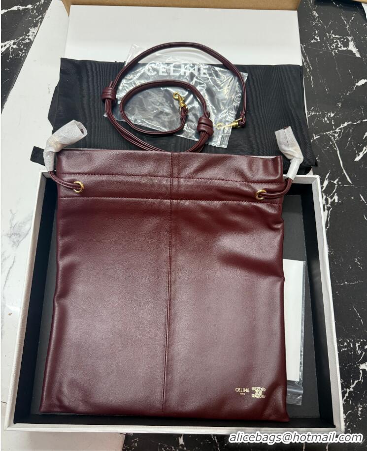 Top Grade Celine Small Crystal Pouch Crossbody Bag In Lambskin 123662 Burgundy/Gold