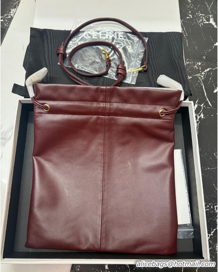 Top Grade Celine Small Crystal Pouch Crossbody Bag In Lambskin 123662 Burgundy/Gold
