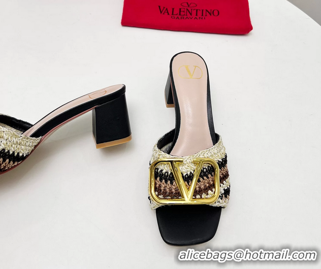 Fashion Valentino Vlogo Signature Heeled Slip On Slides Sandals with Crochet Embroidery Pink 6060502