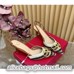 Durable Valentino Vlogo Signature Slingback Pump with Cotton Crochet Embroidered 80MM 6060503