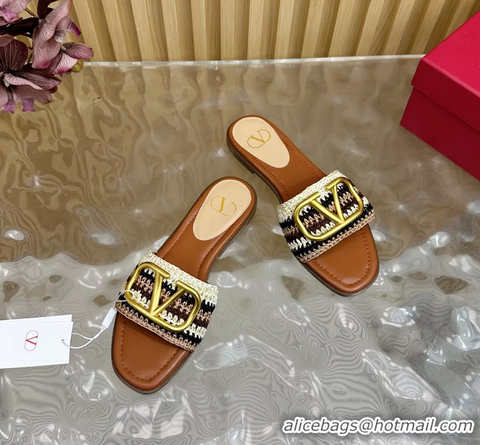 Trendy Design Valentino Vlogo Signature Flat Slides Sandals with Cotton Crochet Embroidered 6060504