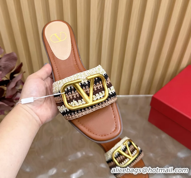 Trendy Design Valentino Vlogo Signature Flat Slides Sandals with Cotton Crochet Embroidered 6060504