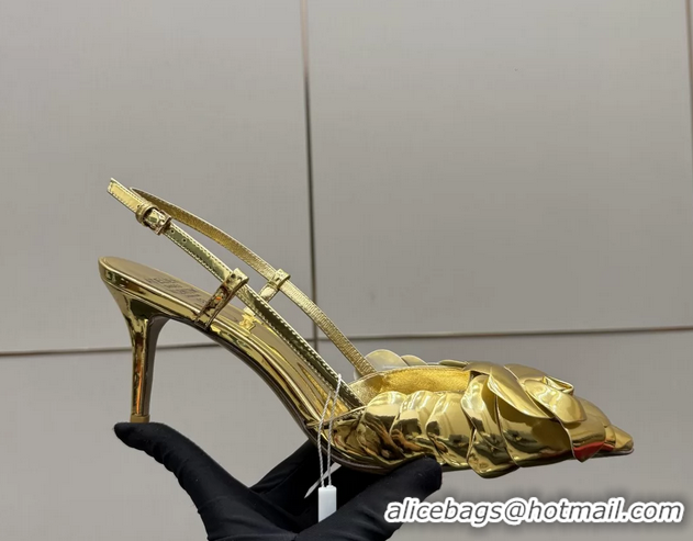 Traditional Discount Valentino Atelier Gold Metallic Leather Rose Edition Slingback Pumps 6060505
