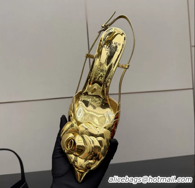 Traditional Discount Valentino Atelier Gold Metallic Leather Rose Edition Slingback Pumps 6060505