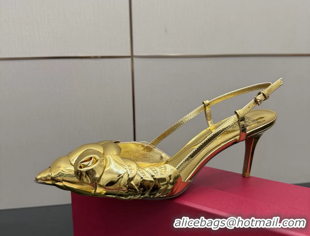 Traditional Discount Valentino Atelier Gold Metallic Leather Rose Edition Slingback Pumps 6060505