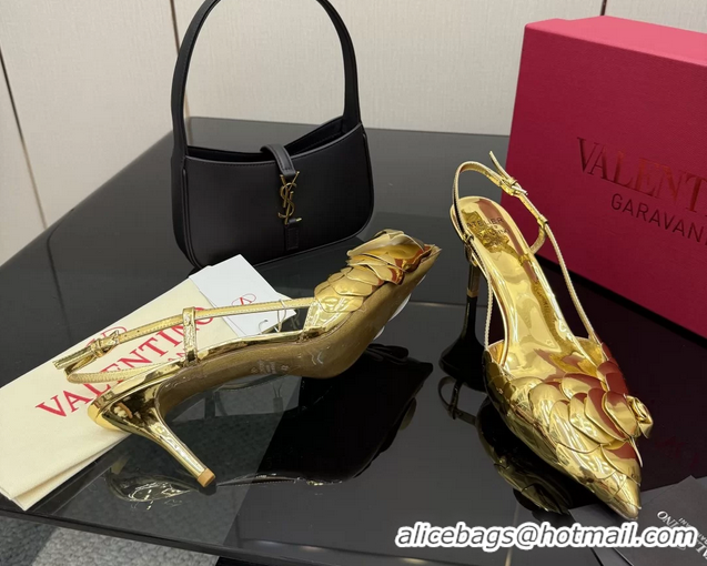 Traditional Discount Valentino Atelier Gold Metallic Leather Rose Edition Slingback Pumps 6060505