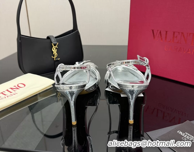 Crafted Valentino Atelier Silver Metallic Leather Rose Edition Slingback Pumps 6060505