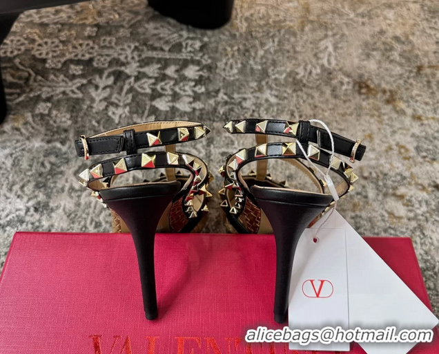 Famous Valentino Rockstud Strappy Pumps Gold Metallic Woven Laminated Nappa Leather 95MM 6060506