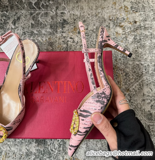 AAAAA Valentino Vlogo Pink Crocodile Embossed Leather Slingback Pumps 95MM 6060508