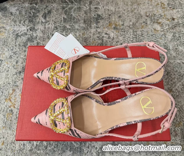 AAAAA Valentino Vlogo Pink Crocodile Embossed Leather Slingback Pumps 95MM 6060508