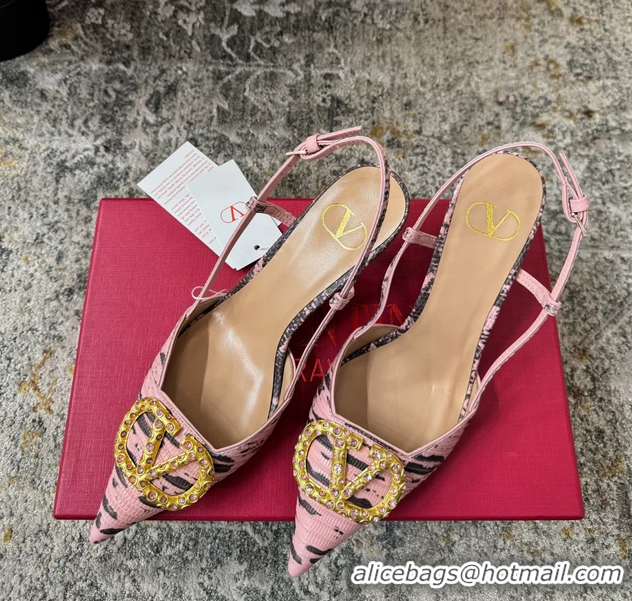 AAAAA Valentino Vlogo Pink Crocodile Embossed Leather Slingback Pumps 95MM 6060508