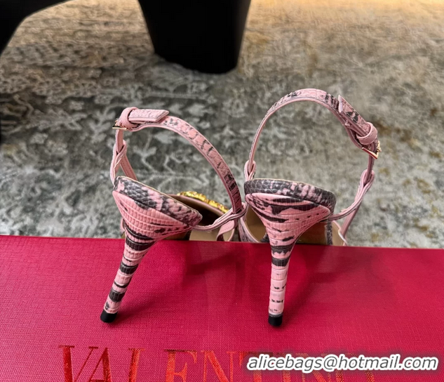AAAAA Valentino Vlogo Pink Crocodile Embossed Leather Slingback Pumps 95MM 6060508