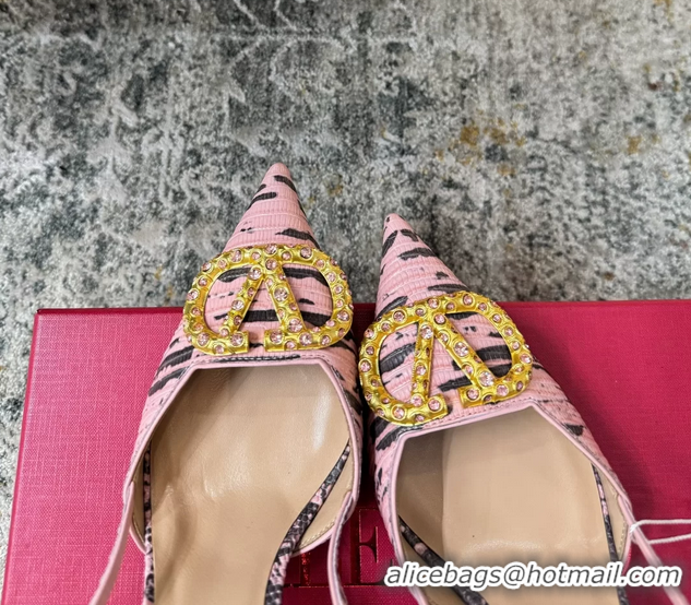 AAAAA Valentino Vlogo Pink Crocodile Embossed Leather Slingback Pumps 95MM 6060508
