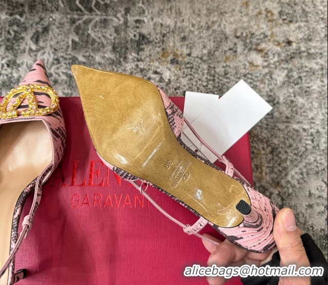 AAAAA Valentino Vlogo Pink Crocodile Embossed Leather Slingback Pumps 95MM 6060508