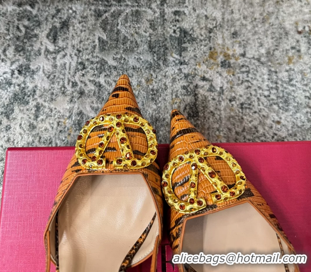 Top Quality Valentino Vlogo Brown Crocodile Embossed Leather Slingback Pumps 95MM 6060508