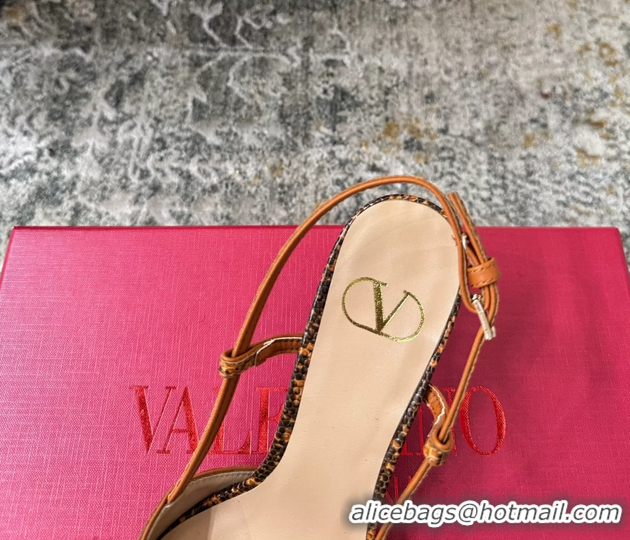 Top Quality Valentino Vlogo Brown Crocodile Embossed Leather Slingback Pumps 95MM 6060508