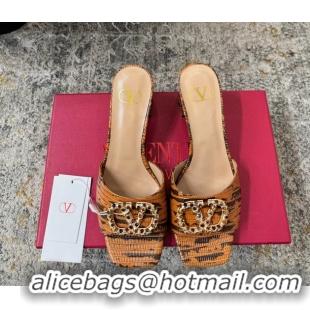 Top Quality Valentino Vlogo Brown Crocodile Embossed Leather Slides Sandals 60MM 6060510