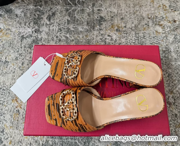 Top Quality Valentino Vlogo Brown Crocodile Embossed Leather Slides Sandals 60MM 6060510