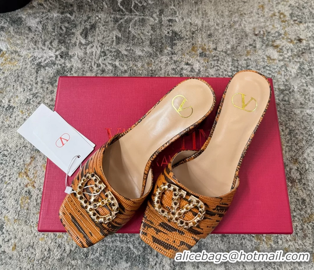 Top Quality Valentino Vlogo Brown Crocodile Embossed Leather Slides Sandals 60MM 6060510
