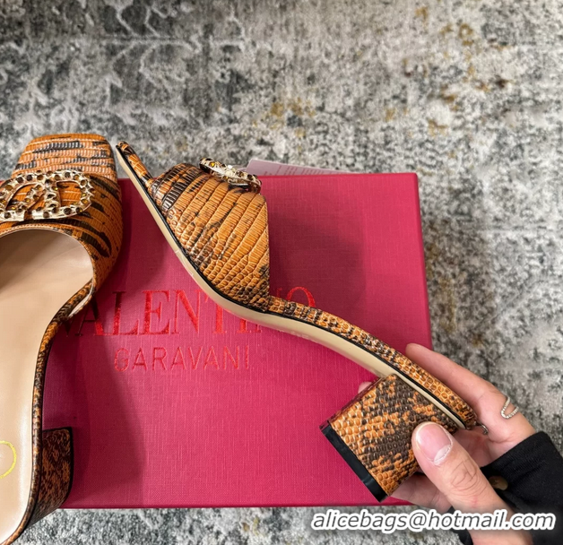 Top Quality Valentino Vlogo Brown Crocodile Embossed Leather Slides Sandals 60MM 6060510