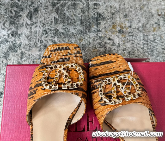 Top Quality Valentino Vlogo Brown Crocodile Embossed Leather Slides Sandals 60MM 6060510