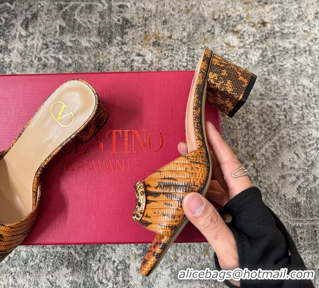 Top Quality Valentino Vlogo Brown Crocodile Embossed Leather Slides Sandals 60MM 6060510