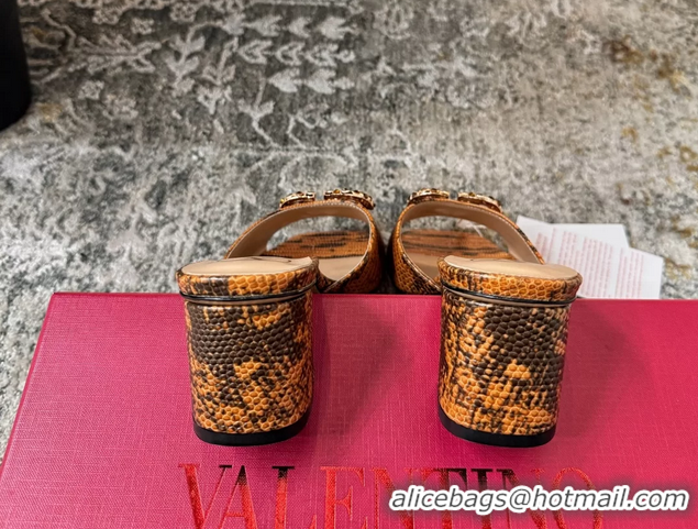 Top Quality Valentino Vlogo Brown Crocodile Embossed Leather Slides Sandals 60MM 6060510