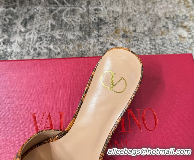 Top Quality Valentino Vlogo Brown Crocodile Embossed Leather Slides Sandals 60MM 6060510