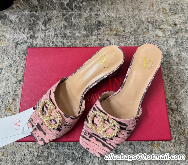Online Duplicate Valentino Vlogo Pink Crocodile Embossed Leather Slides Sandals 60MM 6060510