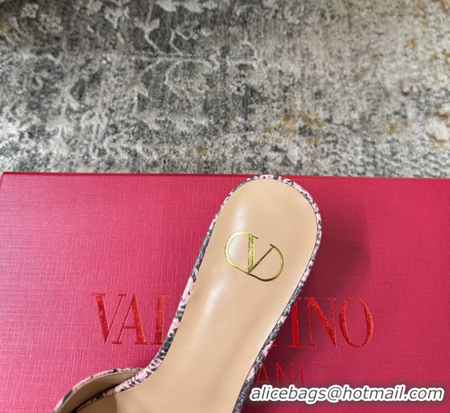 Online Duplicate Valentino Vlogo Pink Crocodile Embossed Leather Slides Sandals 60MM 6060510