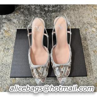 Purchase Valentino Vlogo Sequins Slingback Pumps Silver 85MM 6060511