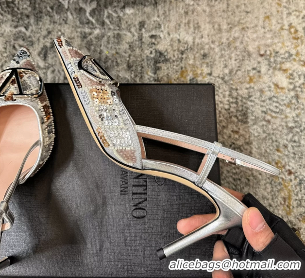 Purchase Valentino Vlogo Sequins Slingback Pumps Silver 85MM 6060511
