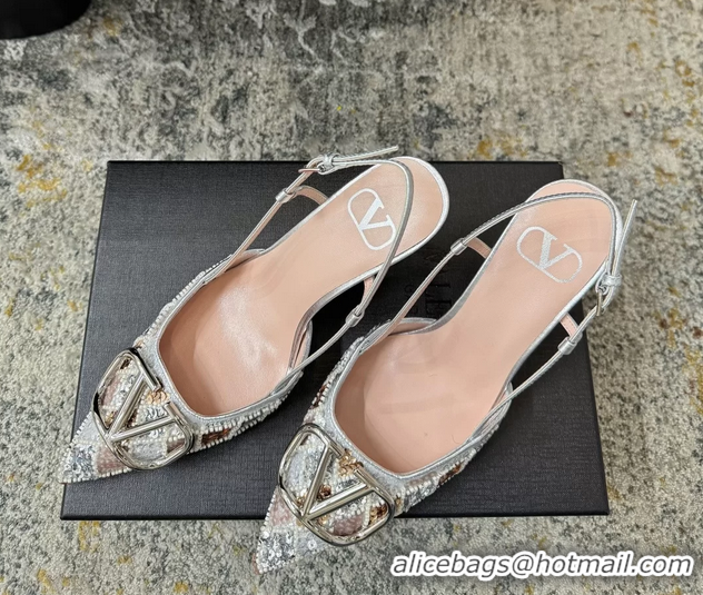 Purchase Valentino Vlogo Sequins Slingback Pumps Silver 85MM 6060511