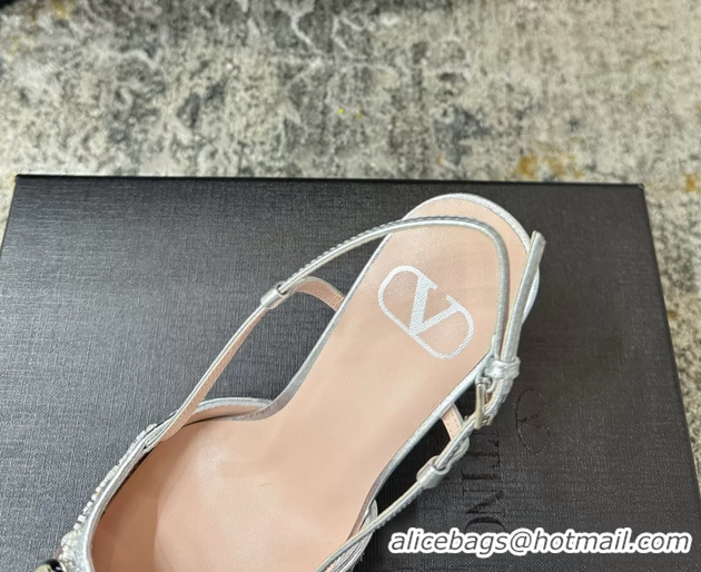 Purchase Valentino Vlogo Sequins Slingback Pumps Silver 85MM 6060511