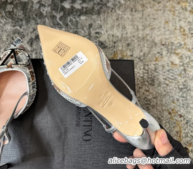 Purchase Valentino Vlogo Sequins Slingback Pumps Silver 85MM 6060511