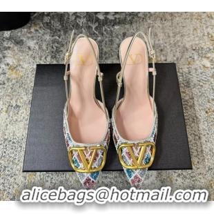 Best Price Valentino Vlogo Sequins Slingback Pumps Silver 85MM 6060511