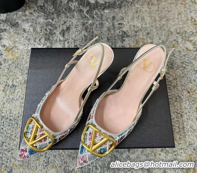 Best Price Valentino Vlogo Sequins Slingback Pumps Silver 85MM 6060511