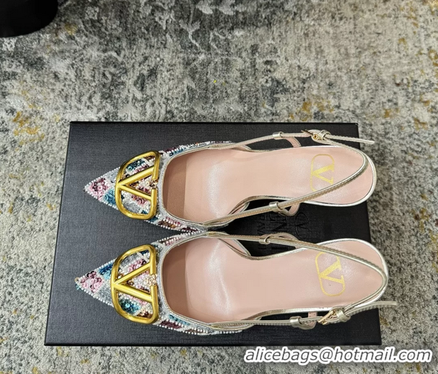 Best Price Valentino Vlogo Sequins Slingback Pumps Silver 85MM 6060511