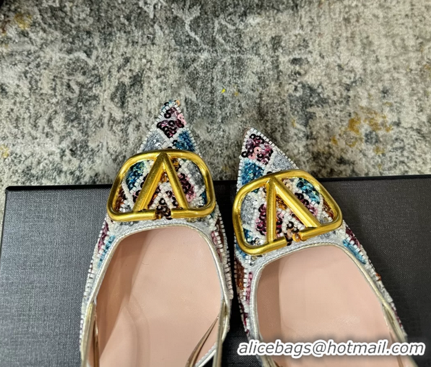 Best Price Valentino Vlogo Sequins Slingback Pumps Silver 85MM 6060511