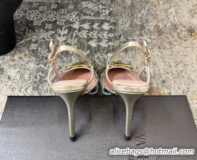 Best Price Valentino Vlogo Sequins Slingback Pumps Silver 85MM 6060511