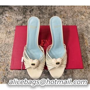 Most Popular Valentino Royal Heart Vlogo Leather Heeled Mules Sandals White 80MM 6060511