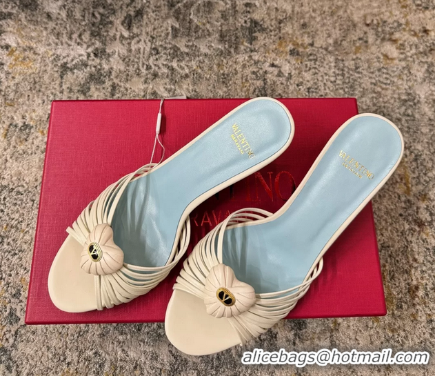 Most Popular Valentino Royal Heart Vlogo Leather Heeled Mules Sandals White 80MM 6060511