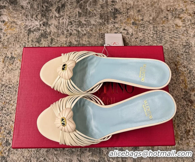 Most Popular Valentino Royal Heart Vlogo Leather Heeled Mules Sandals White 80MM 6060511
