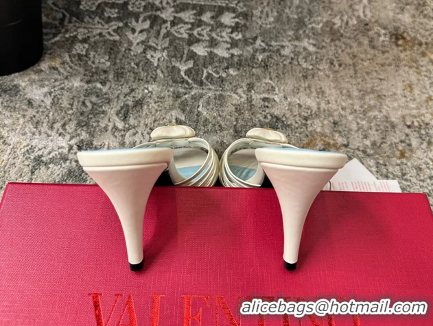 Most Popular Valentino Royal Heart Vlogo Leather Heeled Mules Sandals White 80MM 6060511