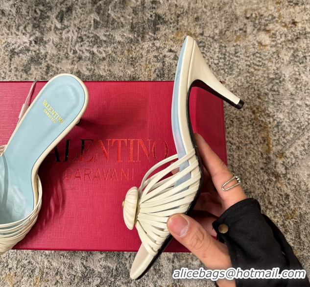 Most Popular Valentino Royal Heart Vlogo Leather Heeled Mules Sandals White 80MM 6060511