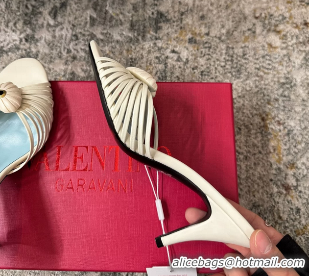 Most Popular Valentino Royal Heart Vlogo Leather Heeled Mules Sandals White 80MM 6060511