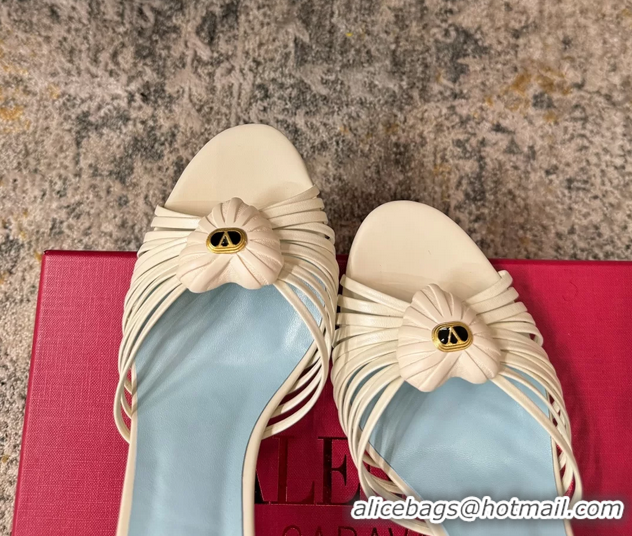 Most Popular Valentino Royal Heart Vlogo Leather Heeled Mules Sandals White 80MM 6060511
